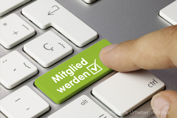 Bildmotiv: Tastatur mit Aufschrift »Mitglied werden« Bildauszug einer Tastatur mit einer grünen Entertaste mit der Aufschrift »Mitglied werden«