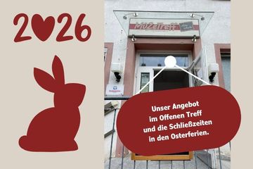 2026 und Hase. Dazu die Ankündigung der Öffnungszeiten in den Osterferien.